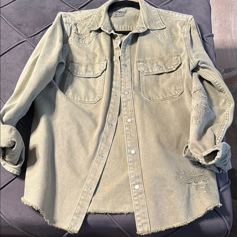 Green Denim Button-Up Shirt